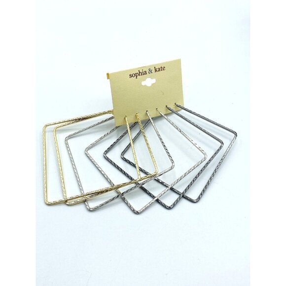 Sophia & Kate Goldtone Silvertone Large Square Hoop Earrings New - Picture 1 of 3